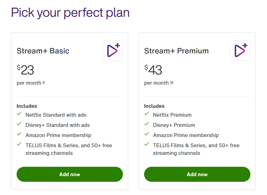This is a screenshot of two 'plan' options, with price and key product details