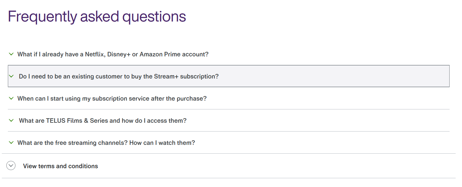 This is a screenshot of a set of FAQs for the streaming bundle service.